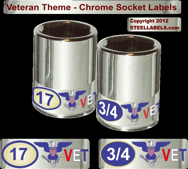 Chrome Socket Labels VETERANS Limited Edition – Easy Read – Universal 90 pieces