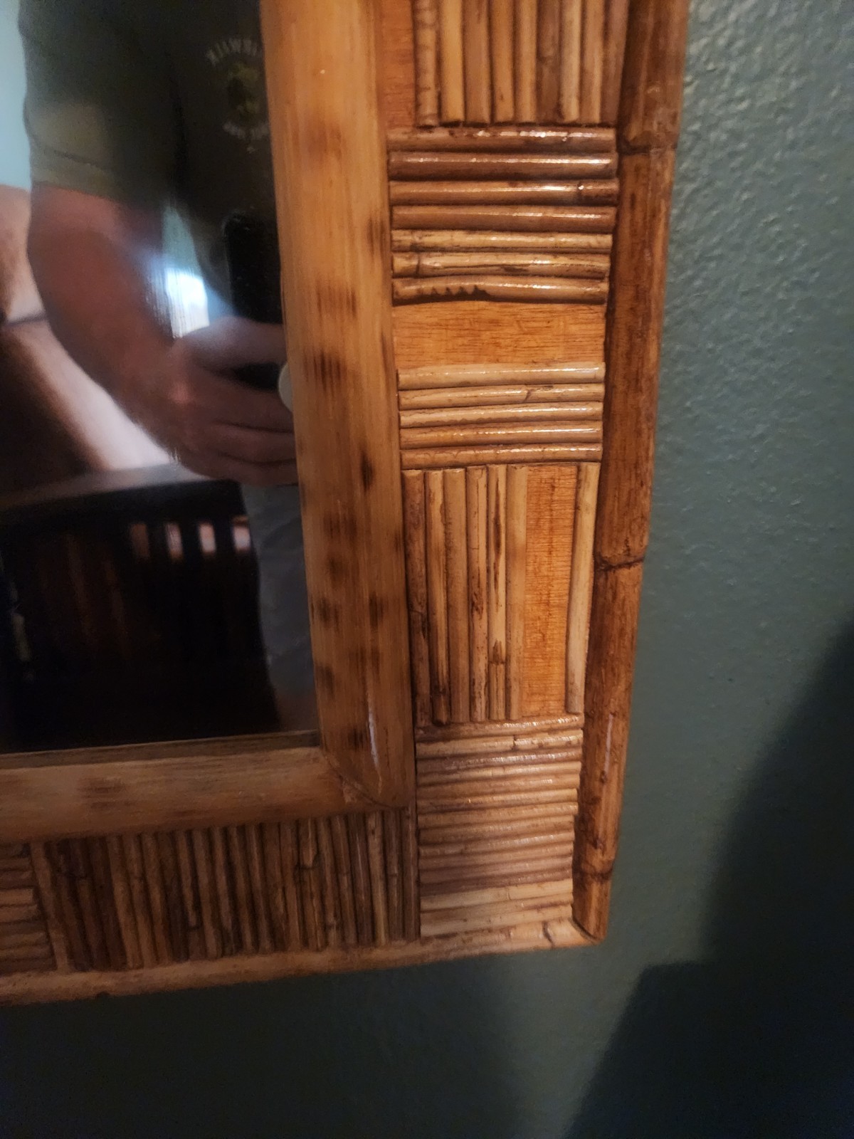 Vintage Coastal Boho MCM Tortoise Bamboo Rectangle Framed Mirror – 27” x 22”