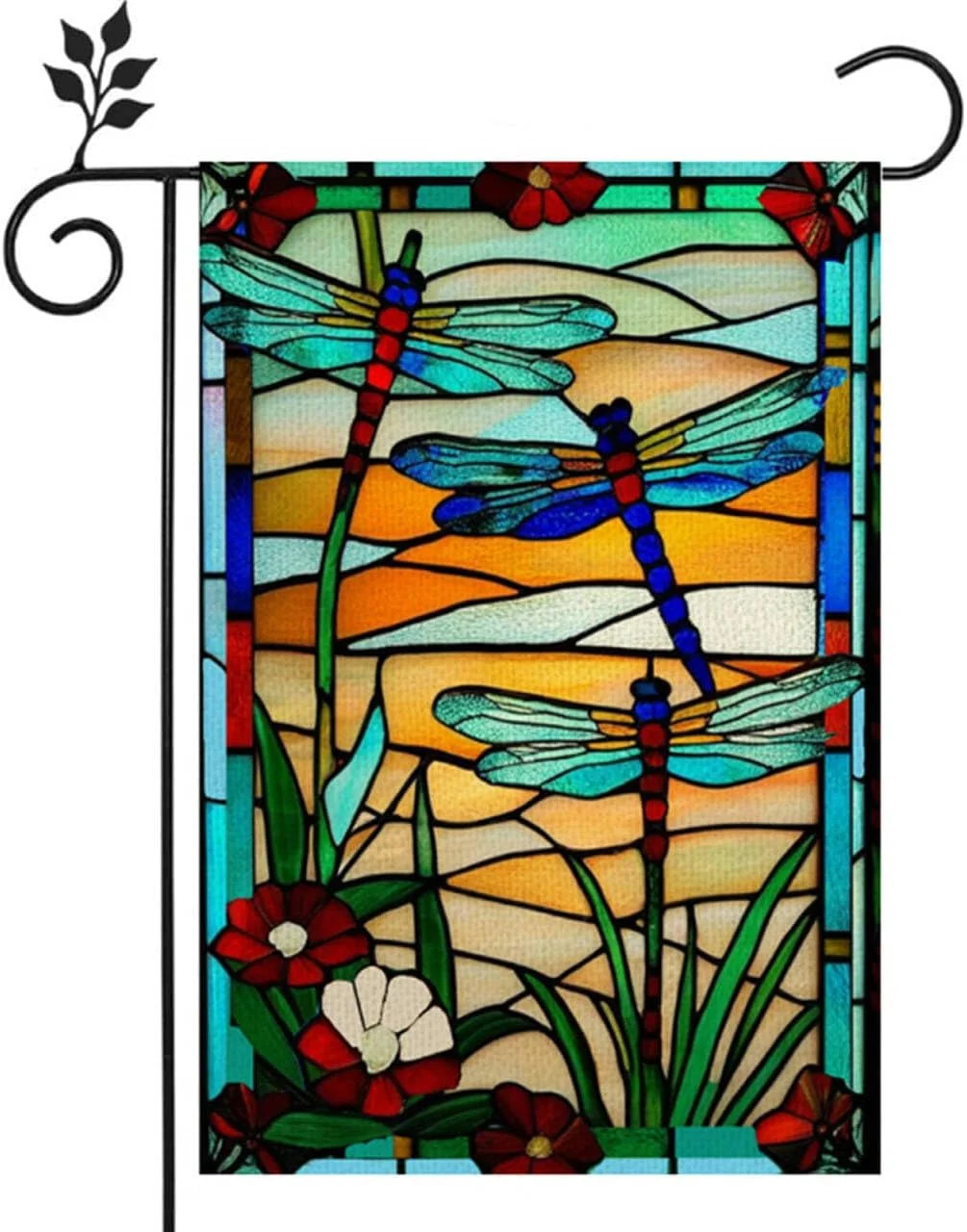 Spring Summer Dragonfly Garden Flag Stained Glass 12X18 Double Sided Yard Banner