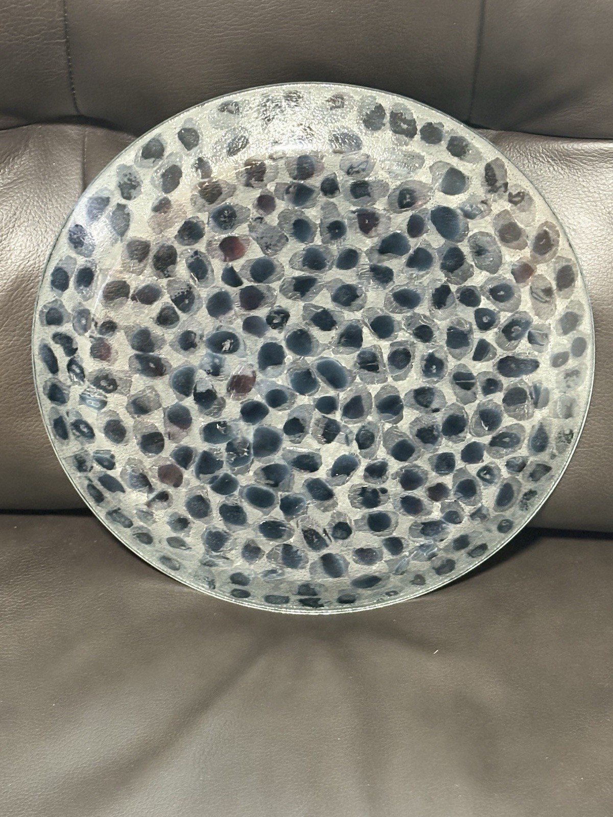 Iridescent Glass Nugget Mosaic Plate Tray 12” Art Glass Decor Centerpiece