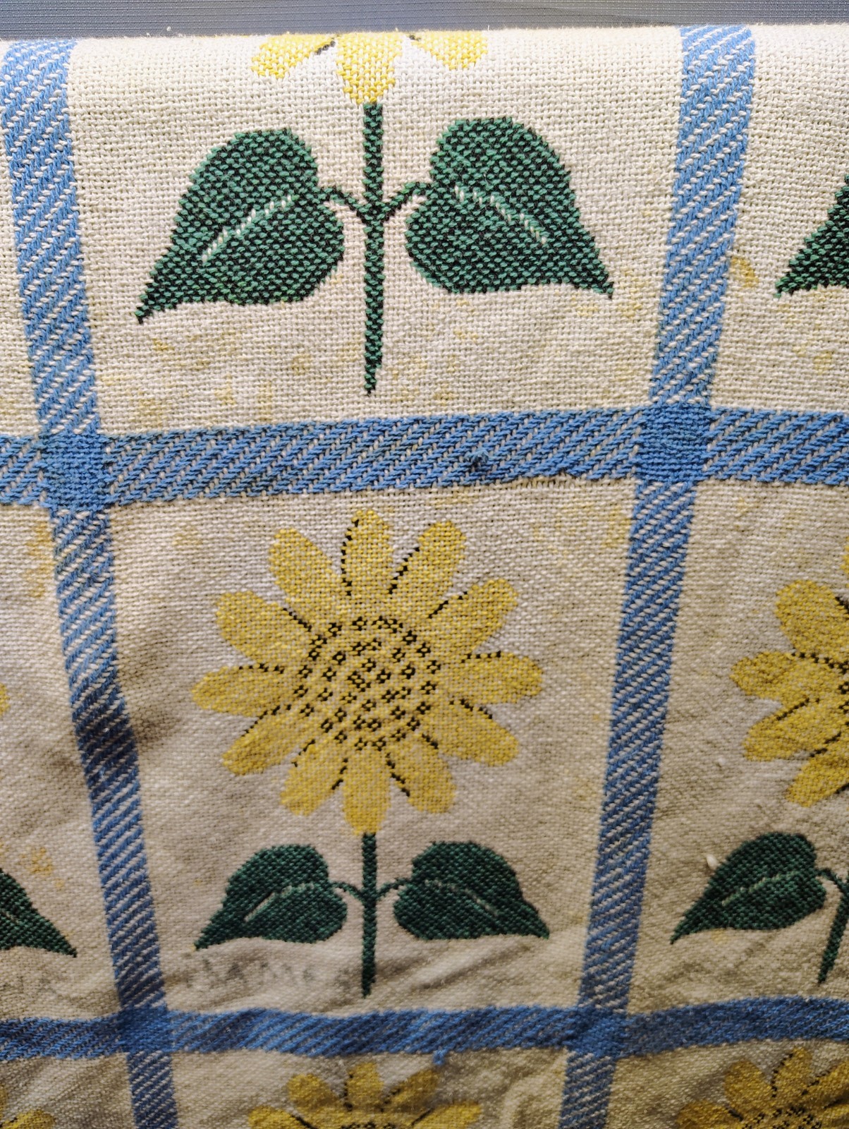 Vintage 1990s Handmade Tapestry Woven Colorful Sunflower Throw Blanket 45″x60”