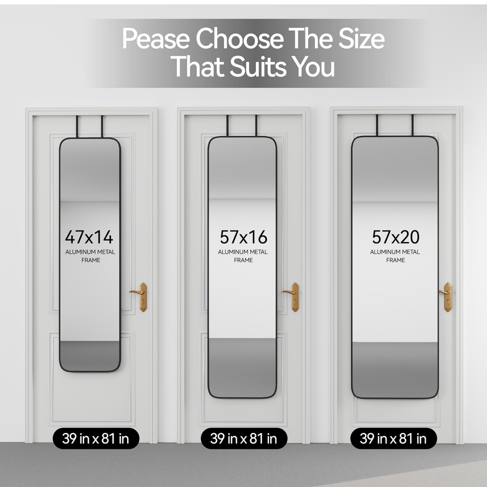 47×14 Mirror Rectangle Full Body Length Door Hanging Wall Mounted Metal Alumi…