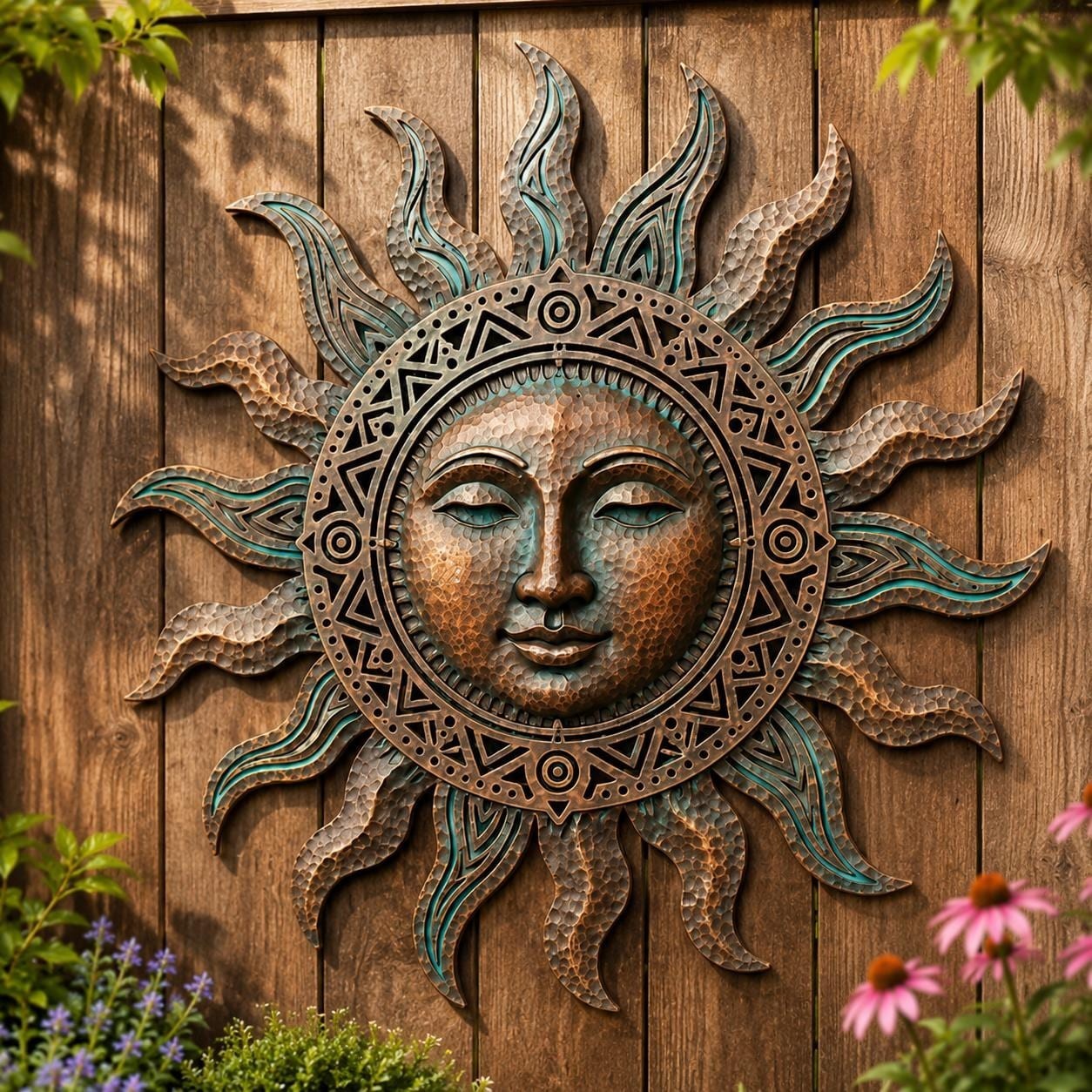 Rustic Sun Face Metal Wall Art, Wall Decor for Garden Fence, Patio, Boho Southwe