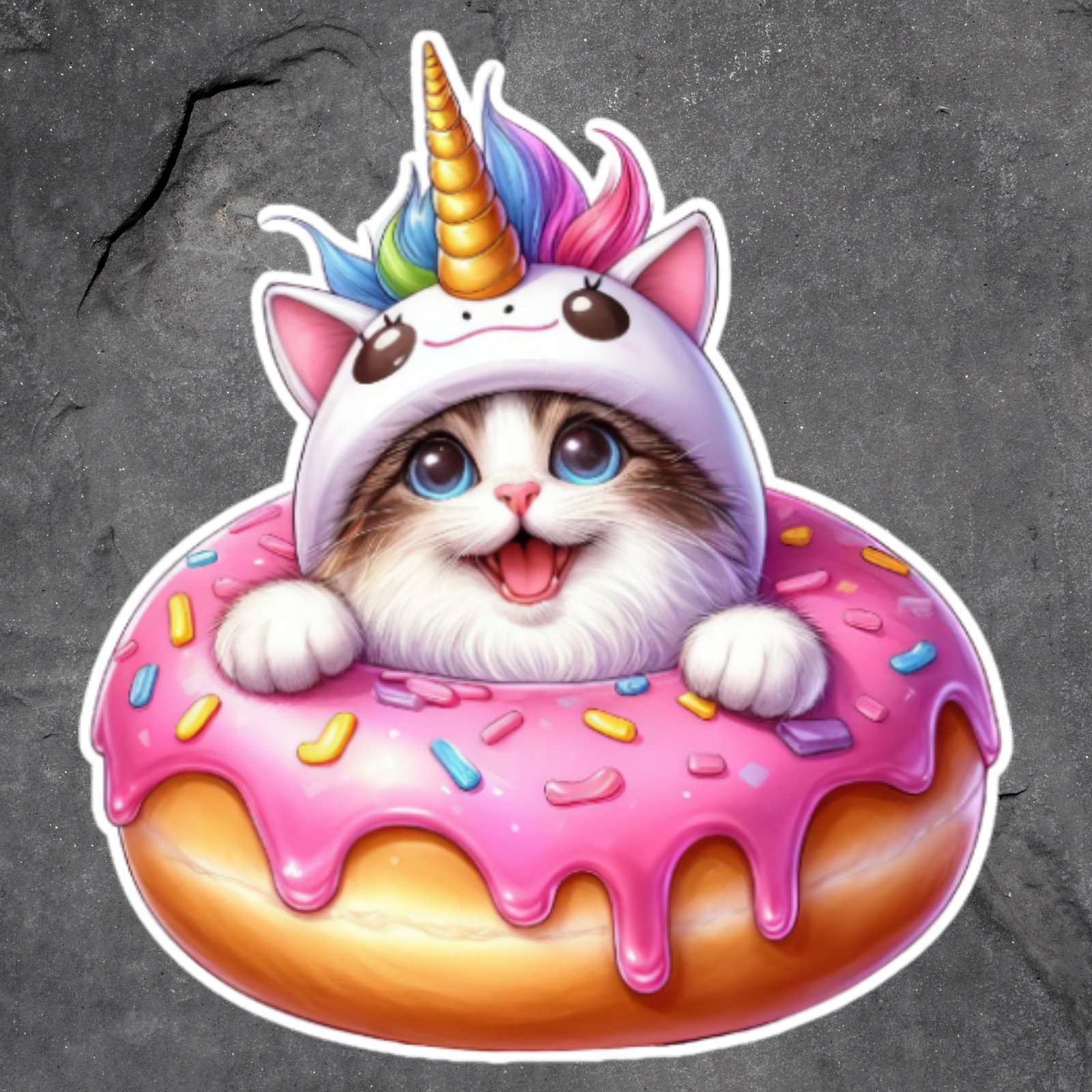 Unicorn Cat Donut Sticker Vinyl Decal Cute Animal Dessert Lover Gift Idea