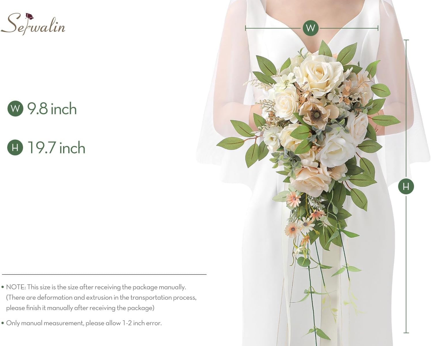 9.8 Inch Wedding Bouquets for Bride Bridesmaid, Champagne Rose Bridal Bouquets