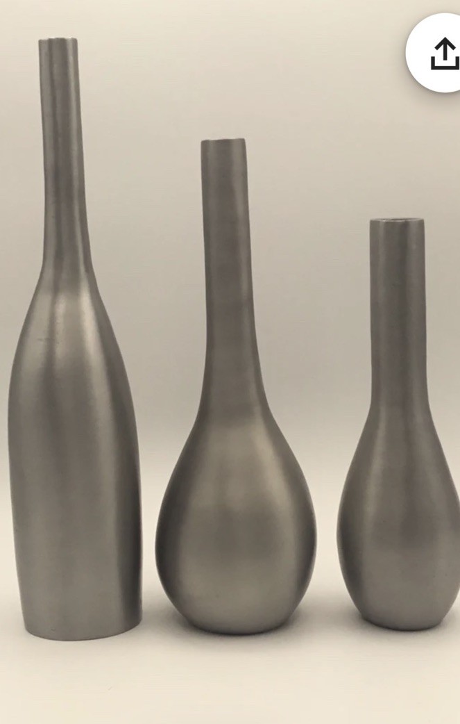 West Elm Brushed Metal Vases Set of 3 Matte Silver Modern Contemporary Glass