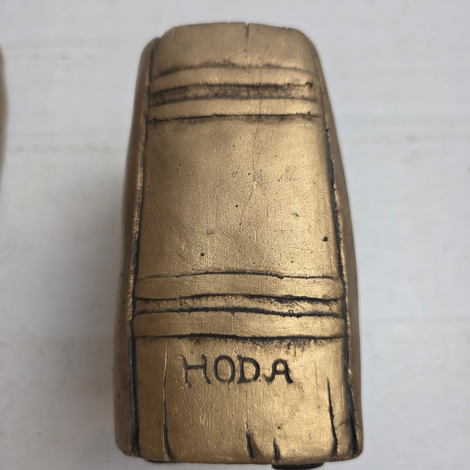 Vintage 1971 Hoda Book Bookends Gold Leather Texture Set of 2 Heavy Plaster