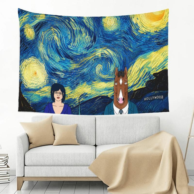 Celestial Horse Tapestry 60x40in Blue Yellow Bedroom Wall Decor