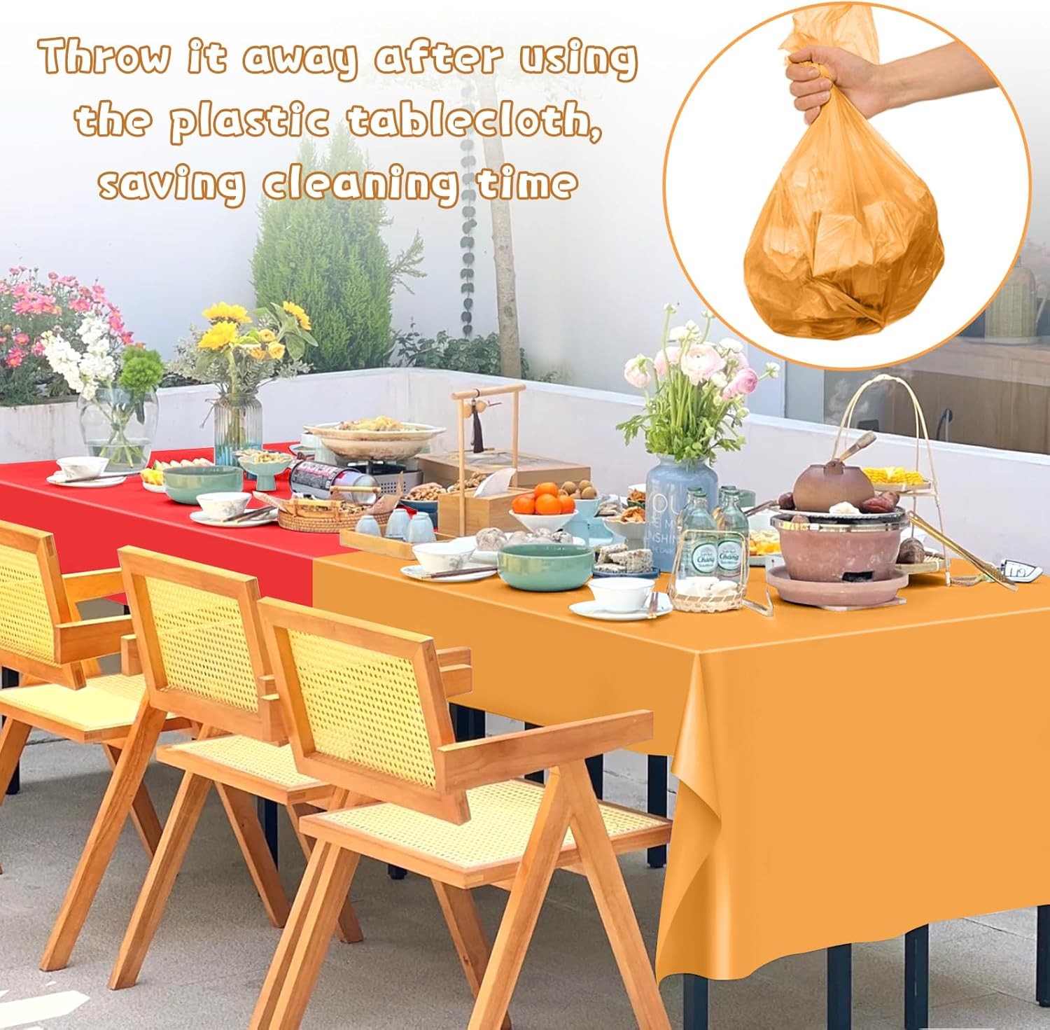 Mwellewm 6Pcs Plastic Table Cloth Disposable, Assorted Color Rainbow Tablecloth