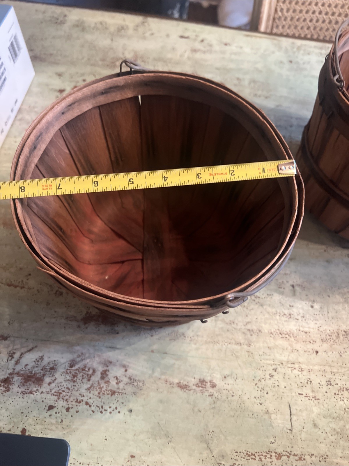 Set of 2 Vintage Wooden Berry Baskets Bentwood Primitive Farm Bucket Wire Handle