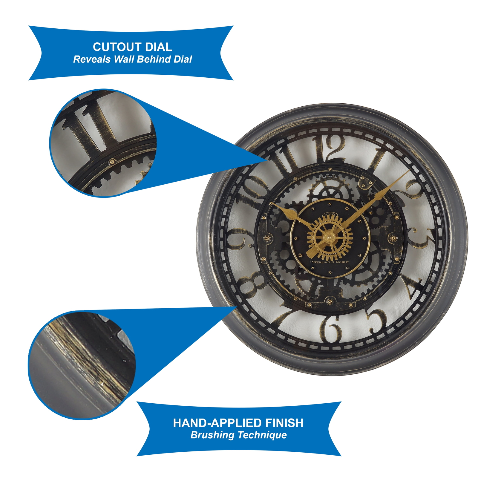 11.5″ Oil Bronze Cutout Gear Industrial Analog Wall Clock with Arabic Numbers