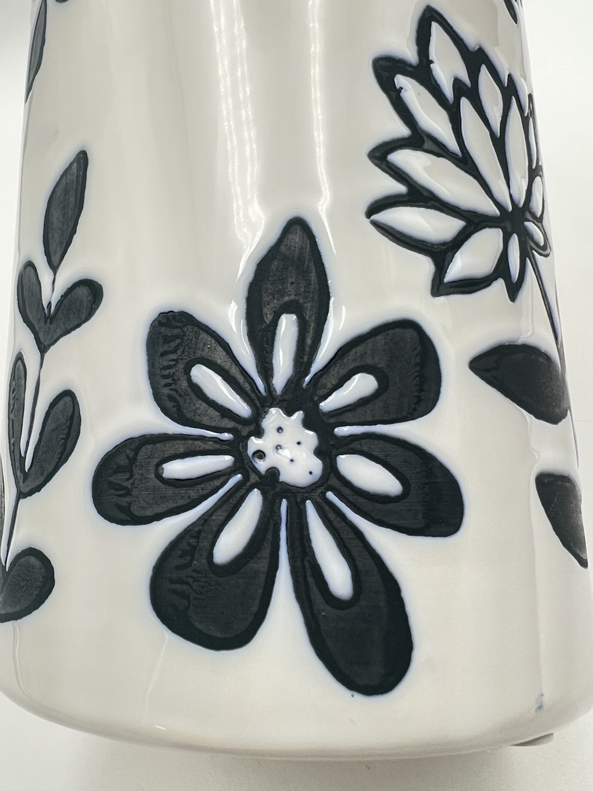 Blue Ceramic Handmade Floral Decorative Vase 12”T X 5”D Glossy & Matte EUC