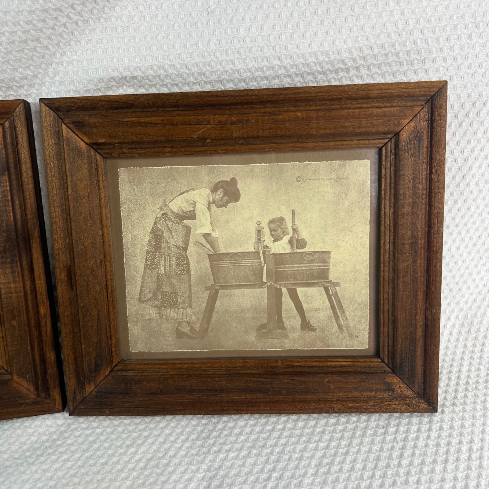 2 VTG R. Hendrickson Sepia Art Prints Rustic Wood Frames Americana 10″x8.5″
