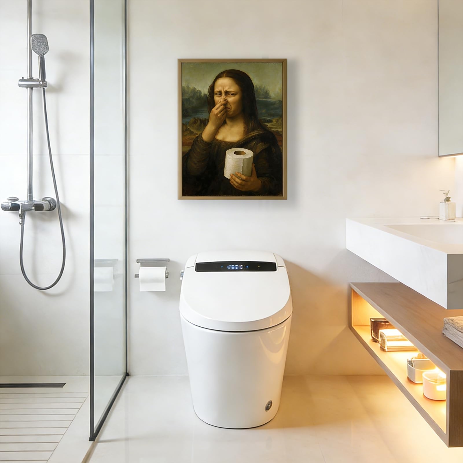 CozyNuukee Mona Lisa Bathroom Art Holding Her Nose, Mona Lisa Poster, Pinching