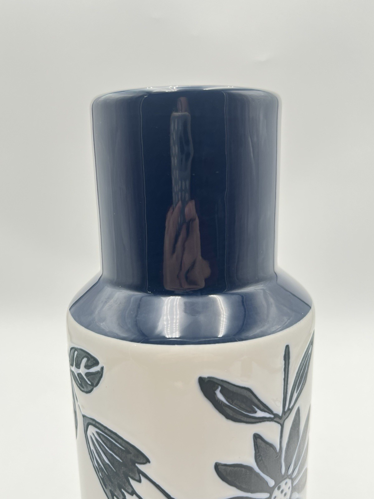 Blue Ceramic Handmade Floral Decorative Vase 12”T X 5”D Glossy & Matte EUC