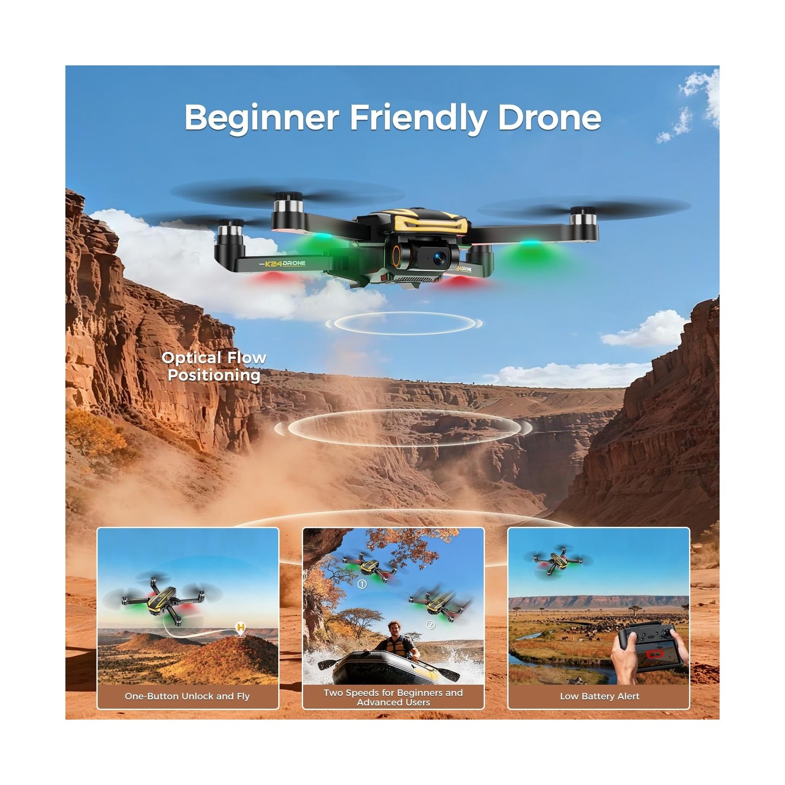 K24 Drones with 4K Camera for Adults and Kids with HD Screen on Controller,Ea…