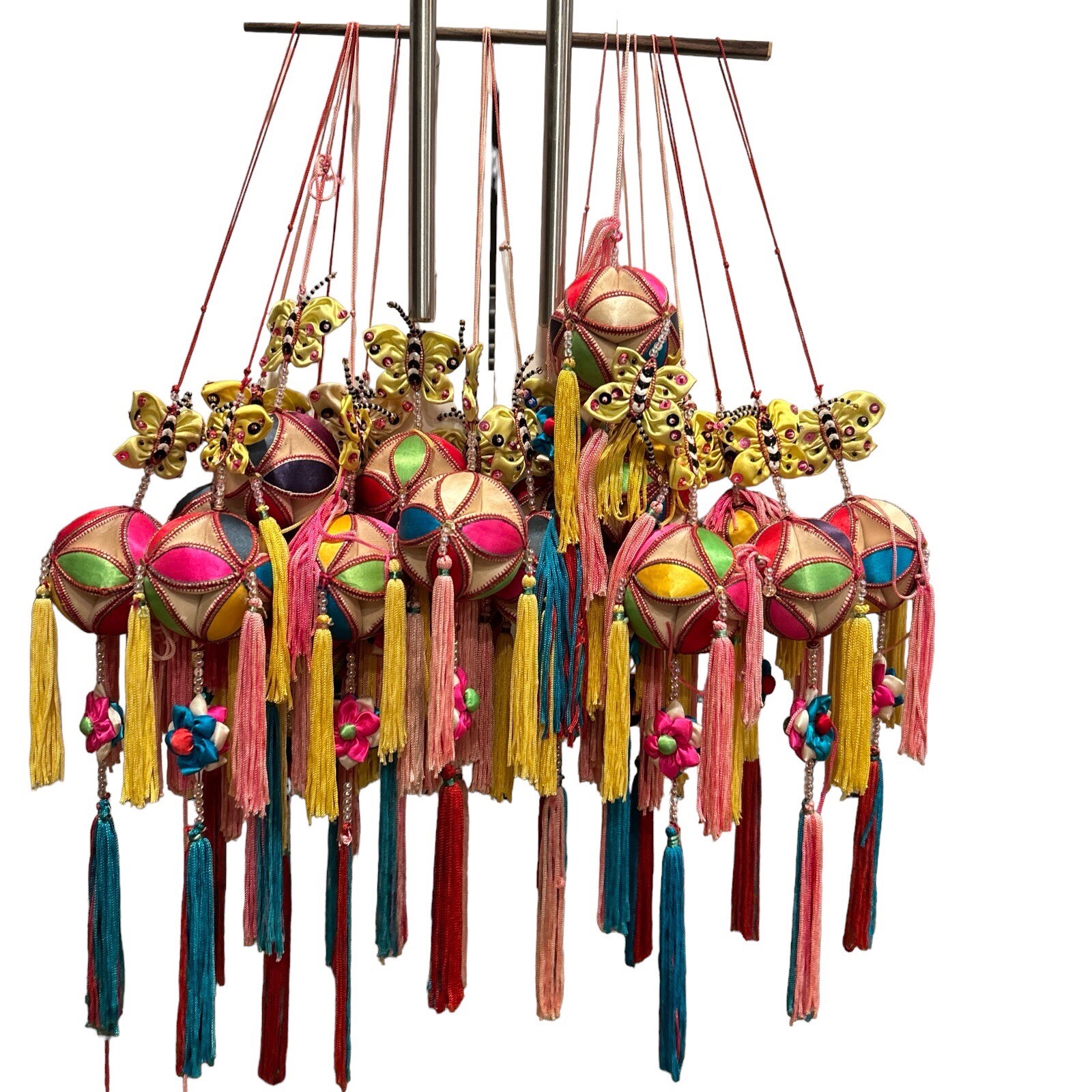Vintage Asian Home Decor Wall Hanging Butterfly Ball Ornament Handmade Colorful