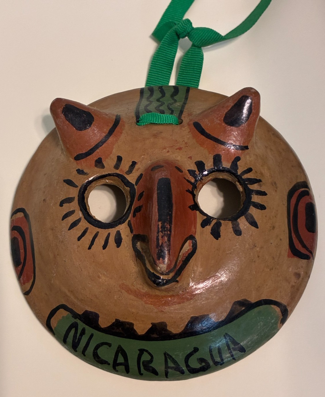 Vintage Nicaragua Hand Painted Folk Art/Animal/ Clay Pottery Mask Wall Hanging