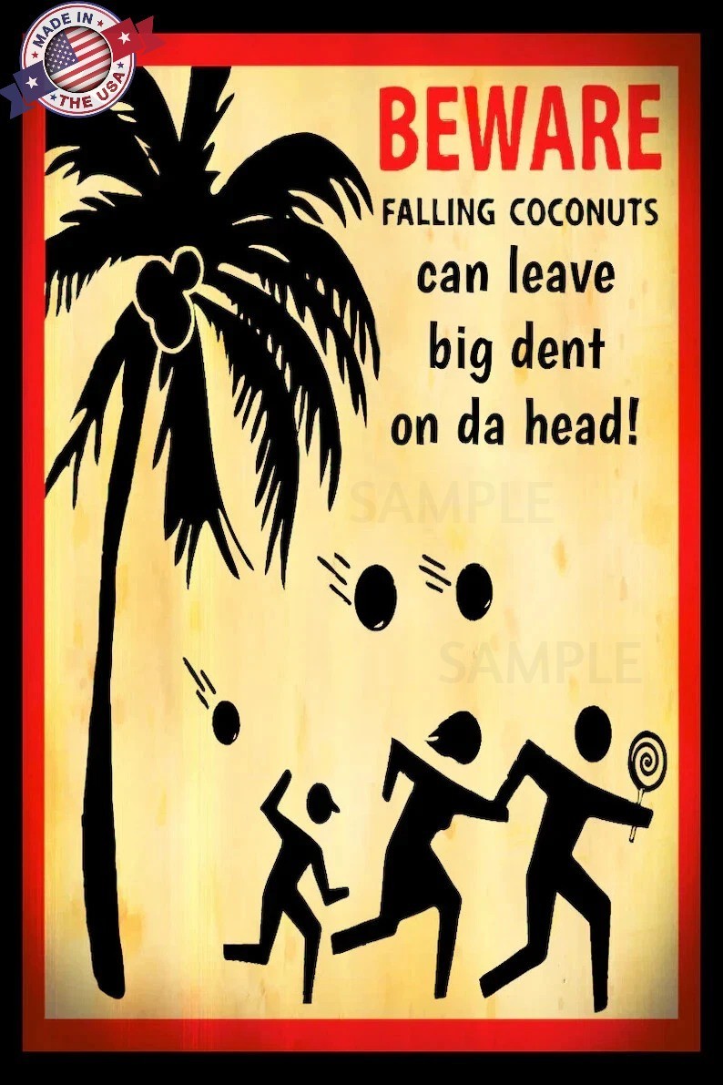 FALLING COCONUTS! 8″X12″ METAL SIGN LUAU TIKI BAR BEACH POOL PARTY HOT TUB DECOR