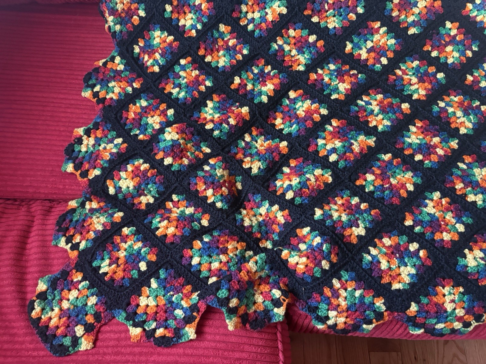 Crochet Afghan Blanket Throw Handmade Homemade USA Colorblock Rainbow 48” X 72”